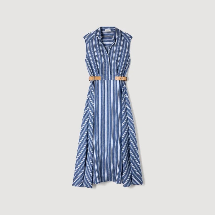 Striped maxi dress with leather tab Striped maxi dress with leather tab