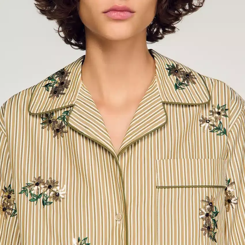 Striped shirt, floral embroidery Striped shirt, floral embroidery