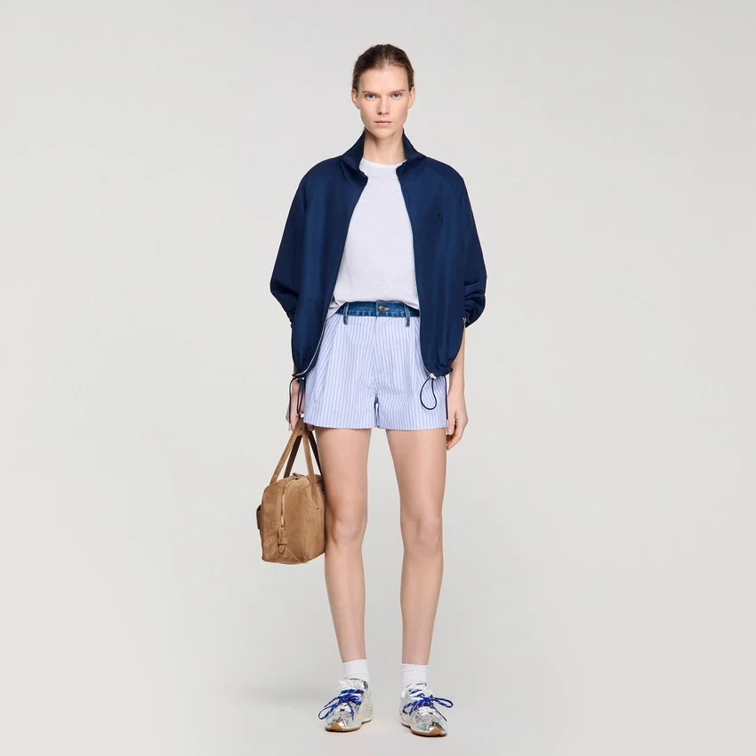 Striped shorts with denim details Striped shorts with denim details