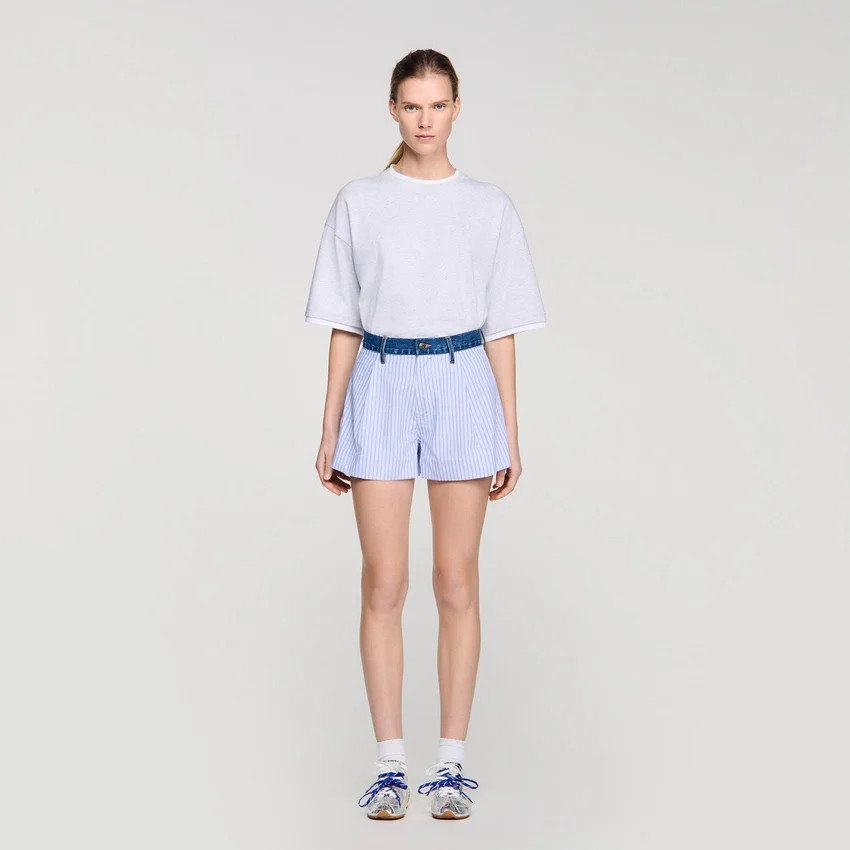 Striped shorts with denim details Striped shorts with denim details