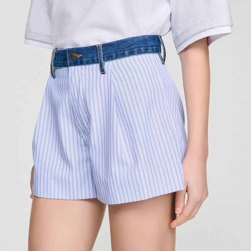 Striped shorts with denim details Striped shorts with denim details