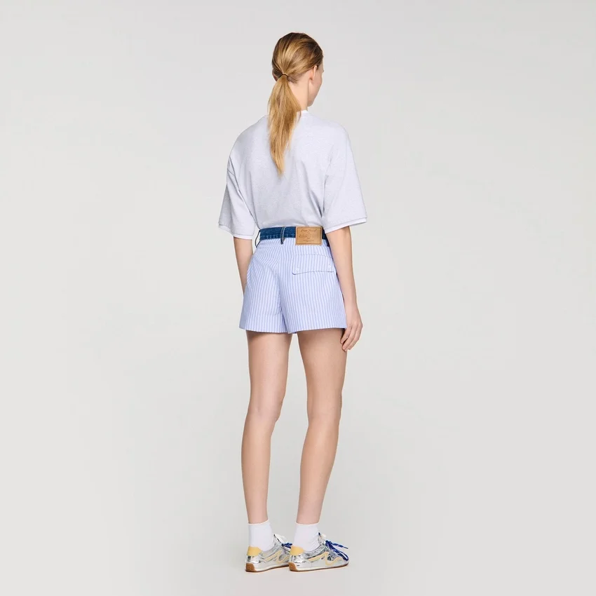 Striped shorts with denim details Striped shorts with denim details