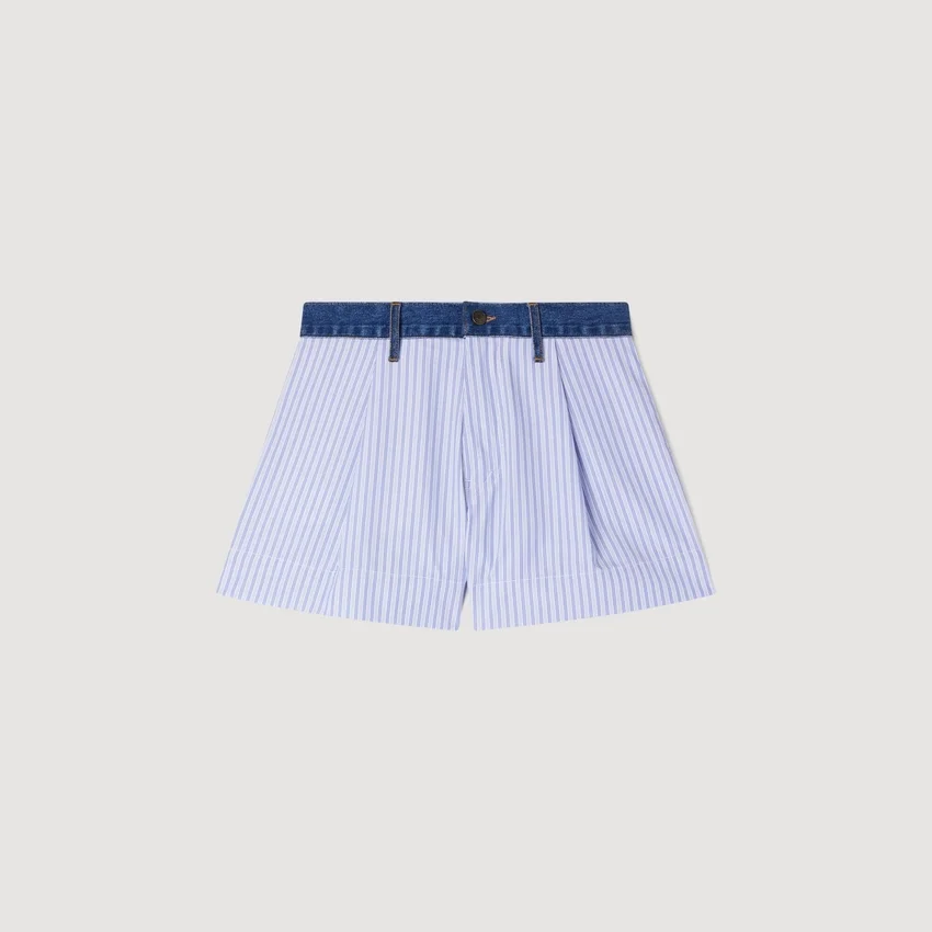 Striped shorts with denim details Striped shorts with denim details