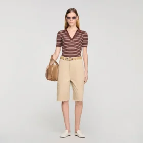 Striped V-neck polo sweater
