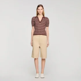 Striped V-neck polo sweater