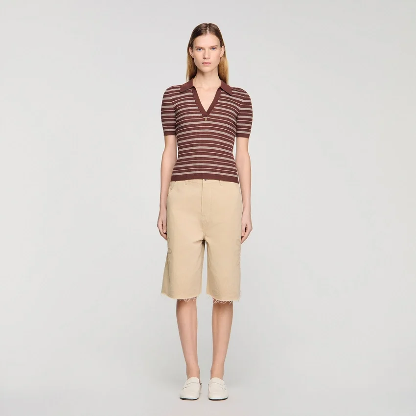 Striped V-neck polo sweater Striped V-neck polo sweater