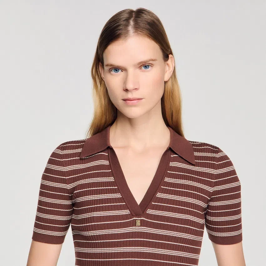Striped V-neck polo sweater Striped V-neck polo sweater