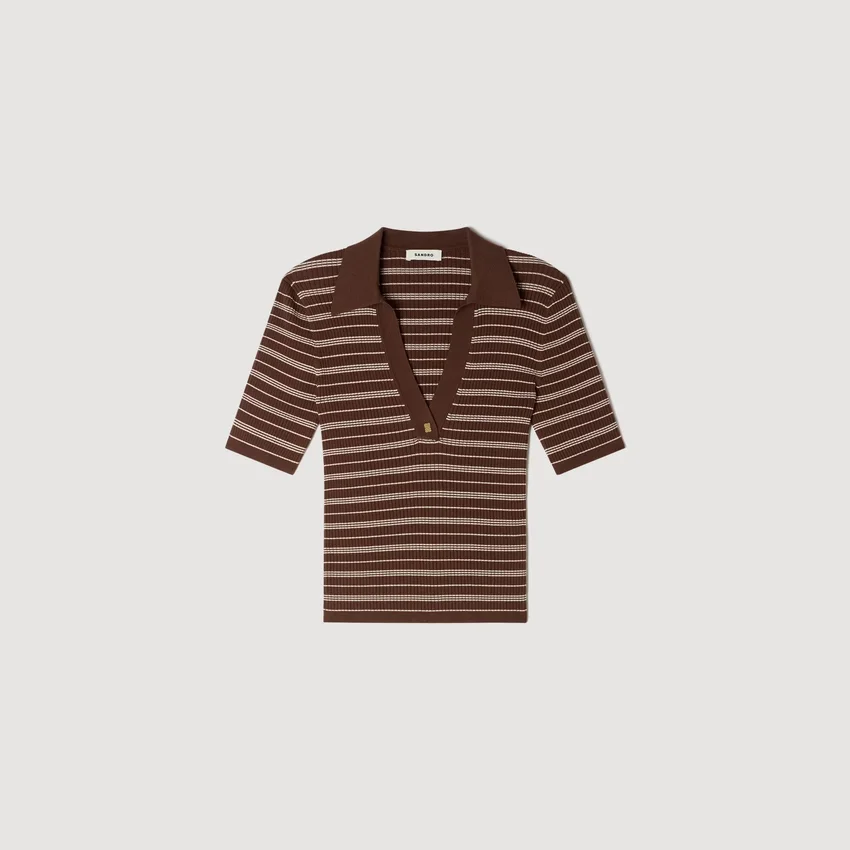 Striped V-neck polo sweater Striped V-neck polo sweater