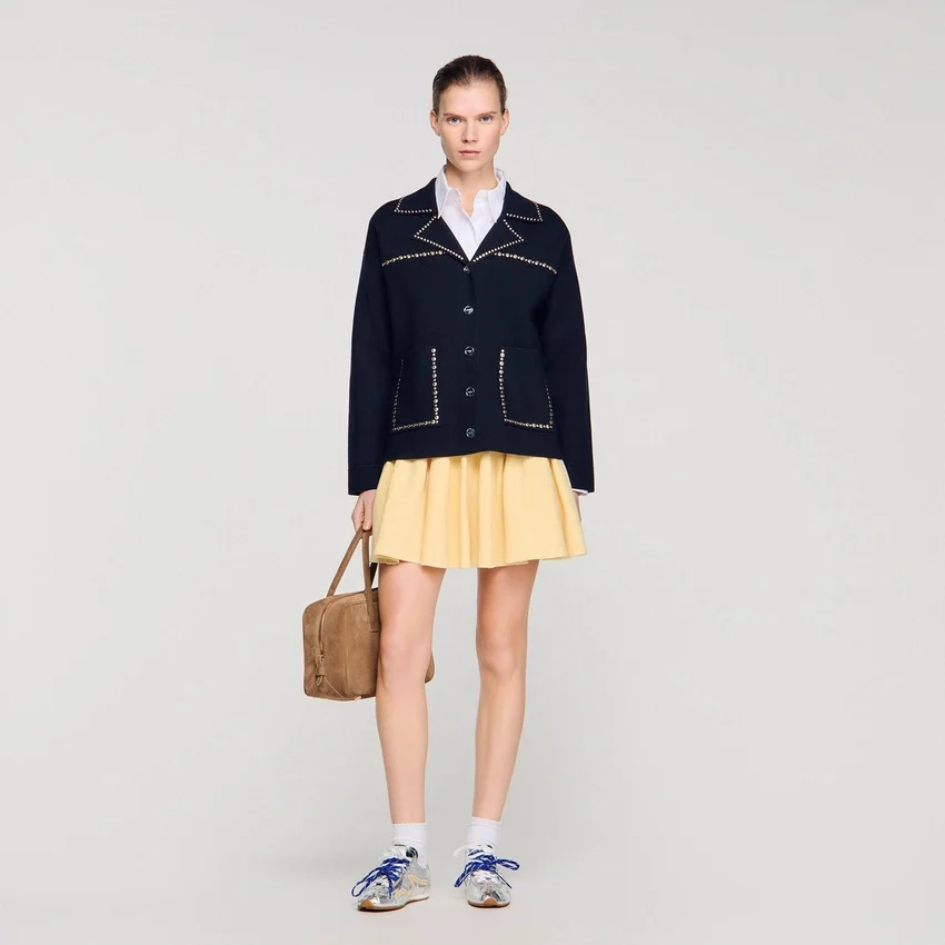 Studded blazer collar cardigan Studded blazer collar cardigan