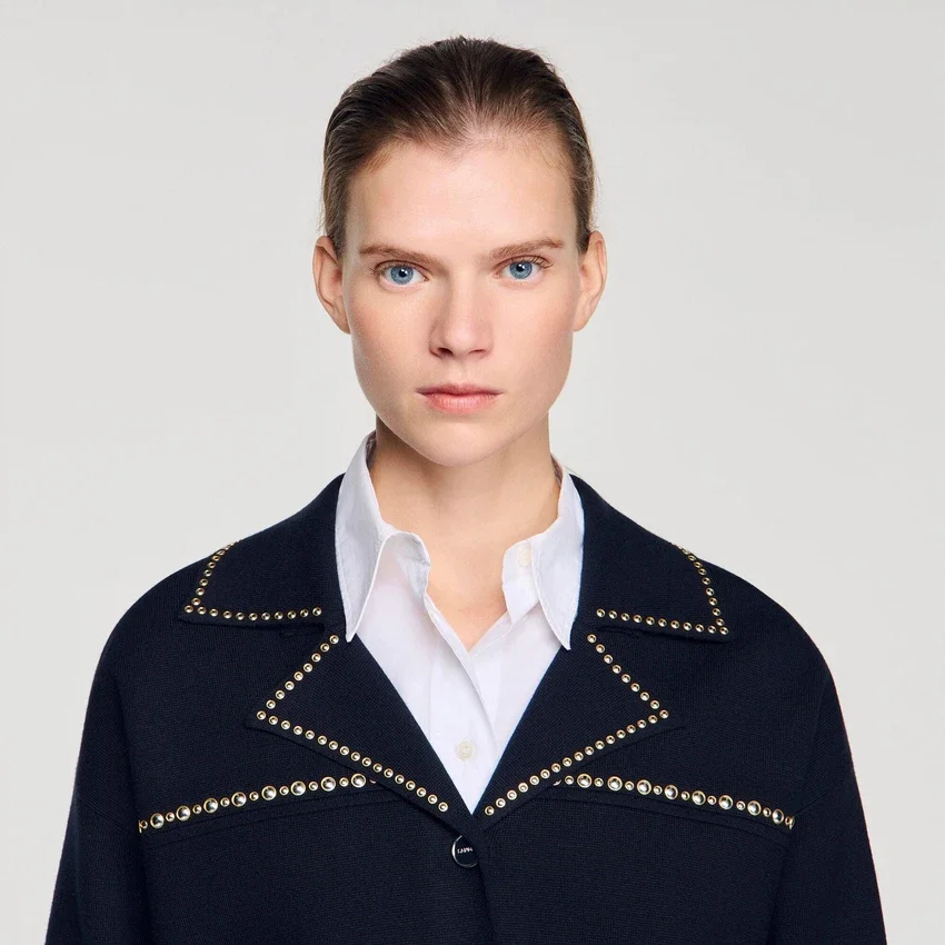 Studded blazer collar cardigan Studded blazer collar cardigan