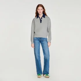 Sweater with denim collar