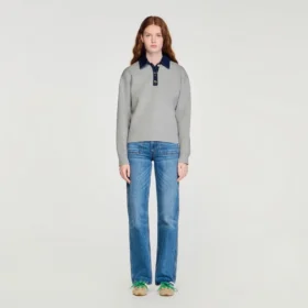 Sweater with denim collar