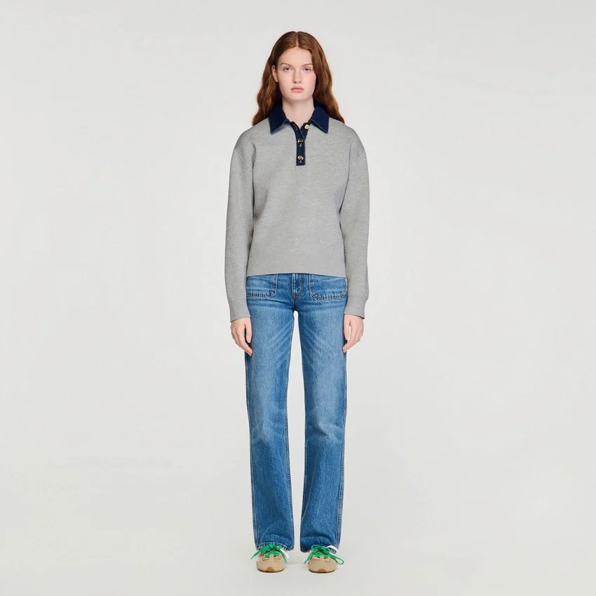 Sweater with denim collar Sweater with denim collar
