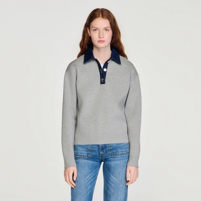 Sweater with denim collar Sweater with denim collar