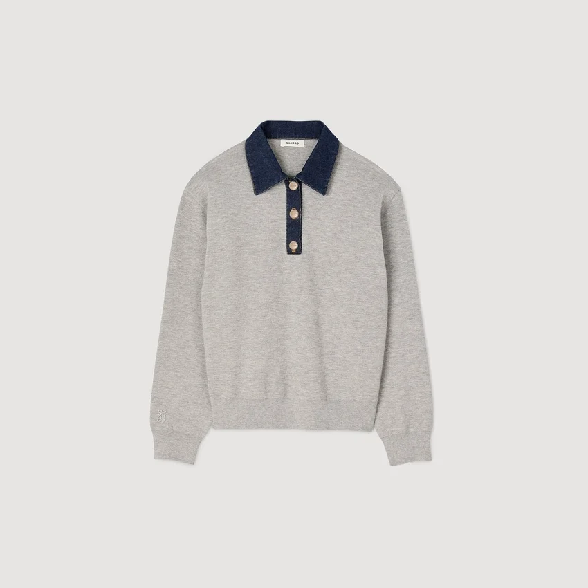 Sweater with denim collar Sweater with denim collar