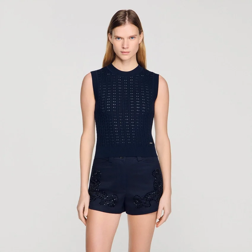 Textured cropped knit sweater Textured cropped knit sweater