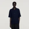 Textured shark collar shirt