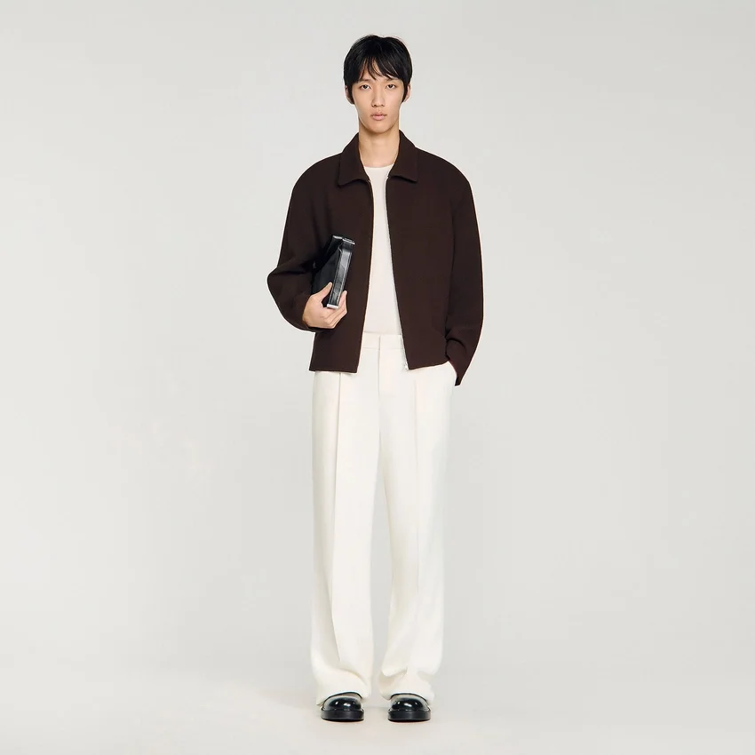 Waffled regular collar zip jacket Waffled regular collar zip jacket