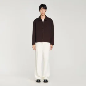 Waffled regular collar zip jacket