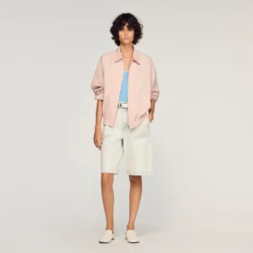 Wide cotton linen zip jacket