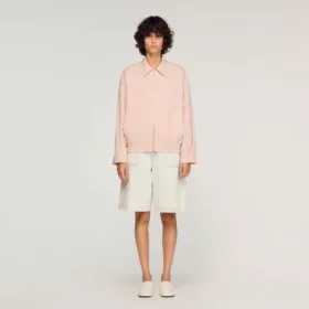 Wide cotton linen zip jacket