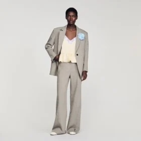 Wide-leg checked wool trousers