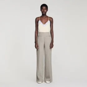 Wide-leg checked wool trousers