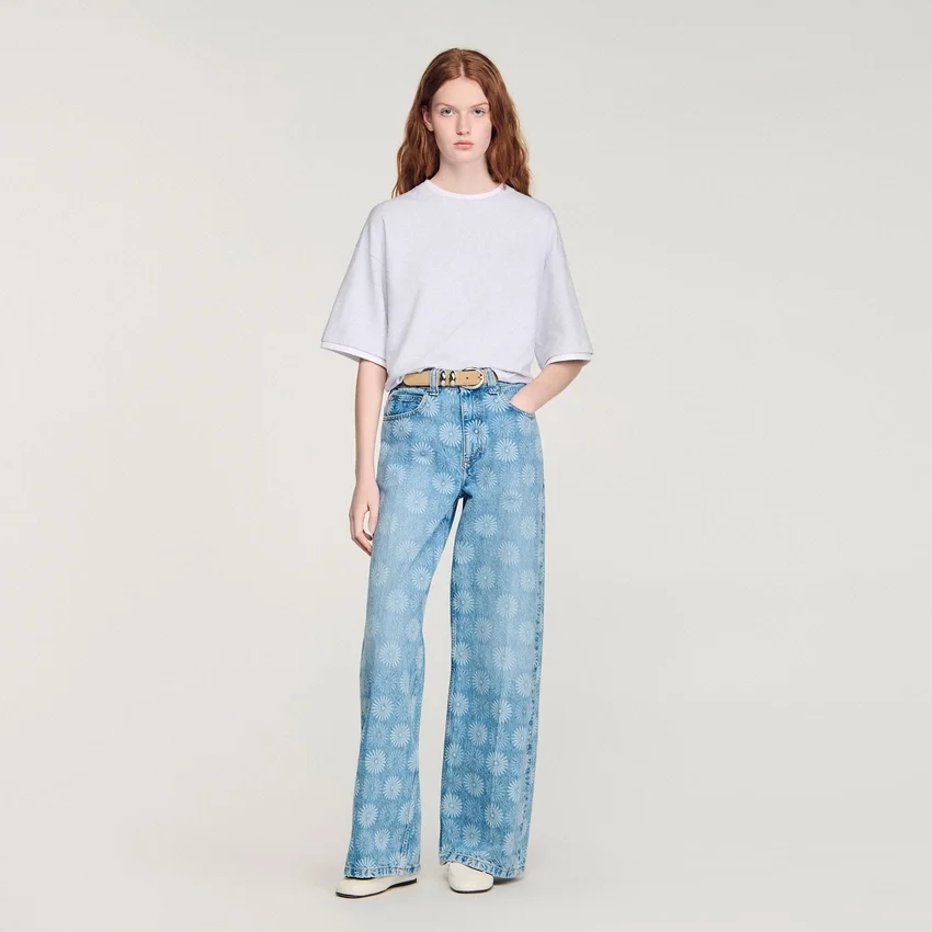 Wide-leg floral print jeans Wide-leg floral print jeans