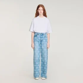 Wide-leg floral print jeans