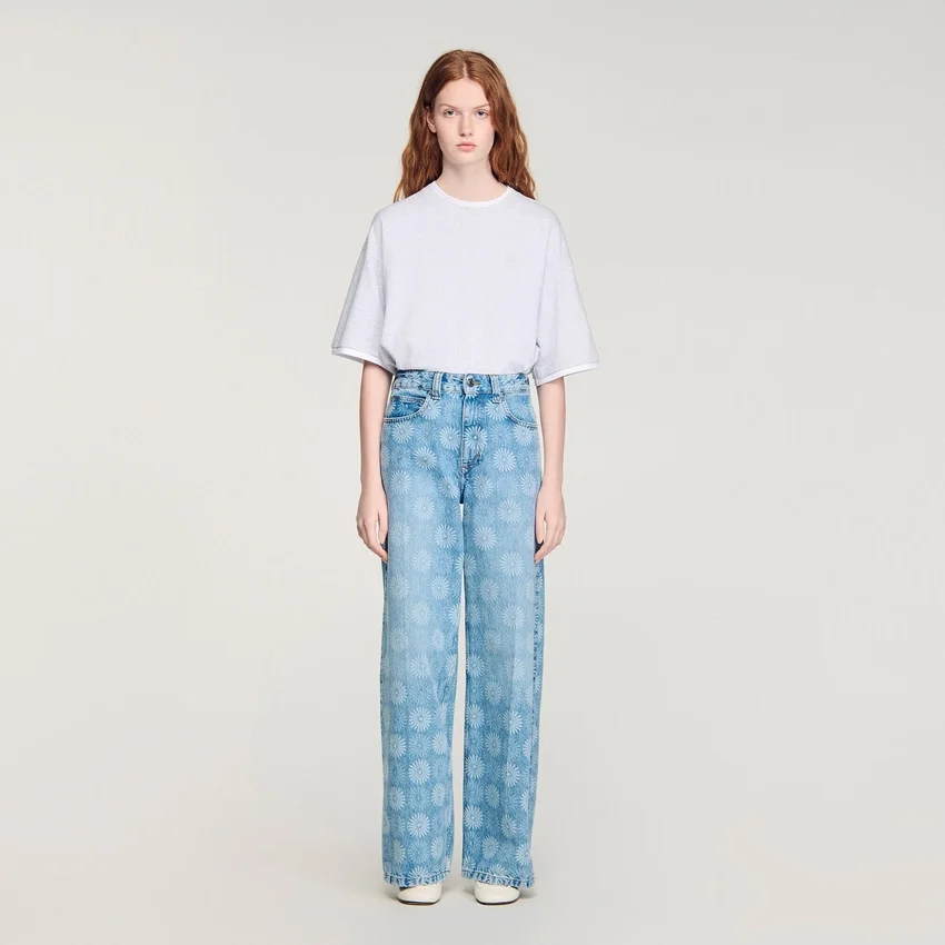 Wide-leg floral print jeans Wide-leg floral print jeans