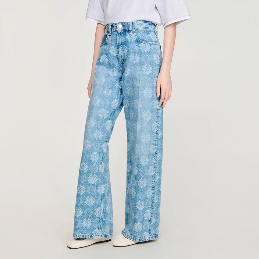 Wide-leg floral print jeans Wide-leg floral print jeans
