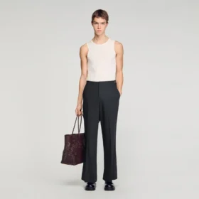 Wide-leg wool trousers with buckles