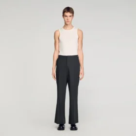 Wide-leg wool trousers with buckles