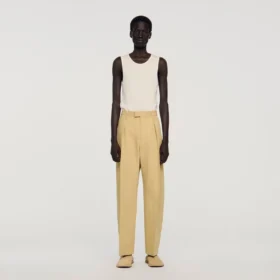 Wide pleated cotton-linen trousers