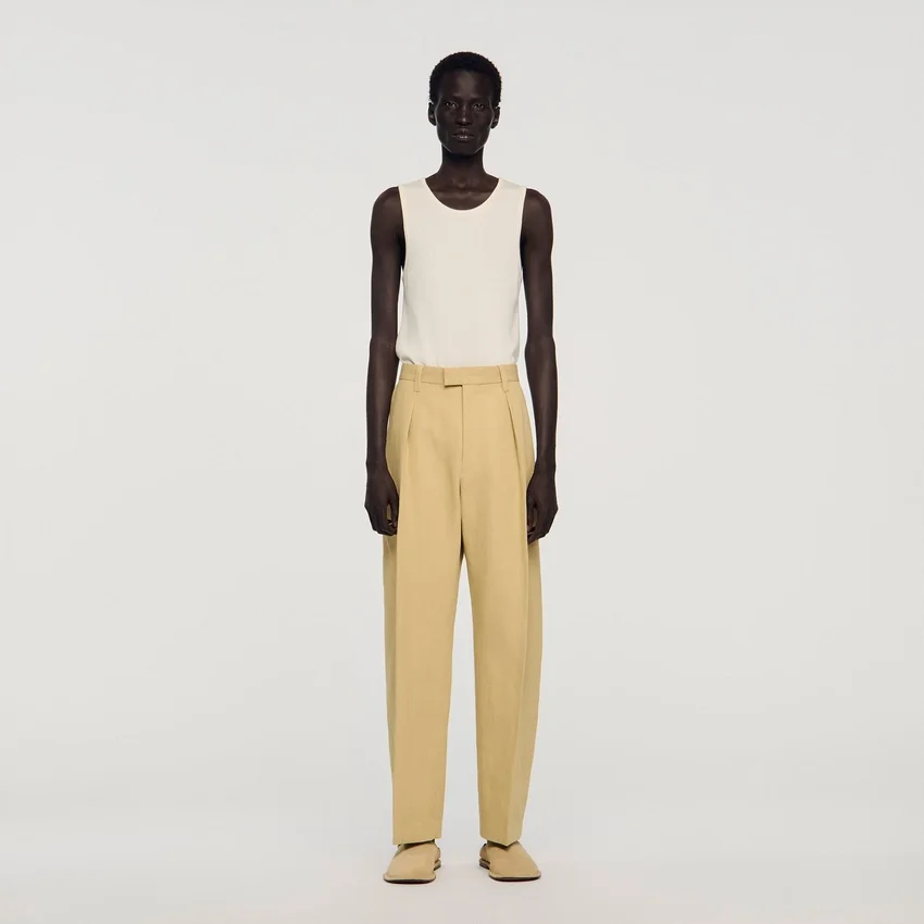 Wide pleated cotton-linen trousers Wide pleated cotton-linen trousers