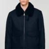 Wool aviator jacket with shearling