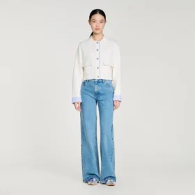 Wool cardigan with a polo collar