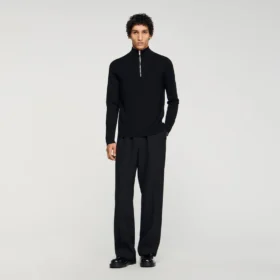 Wool sweater with zip collar
