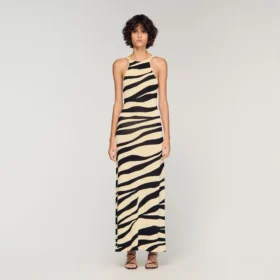 Zebra print knit maxi dress