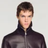 Zip-up leather jacket